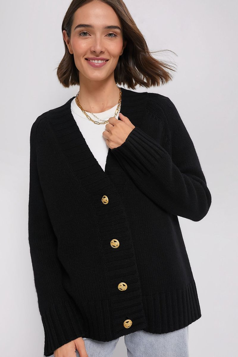 Classic Black Cashmere Cardigan