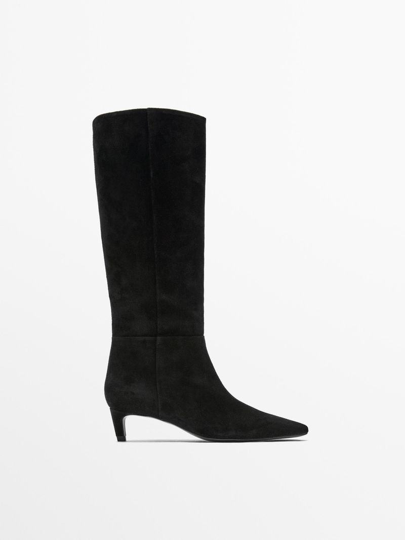 Massimo Dutti Split Leather Heeled Boots