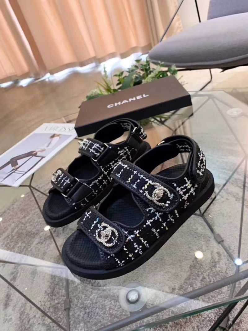 Chanel Tweed Velcro Dad Sandals