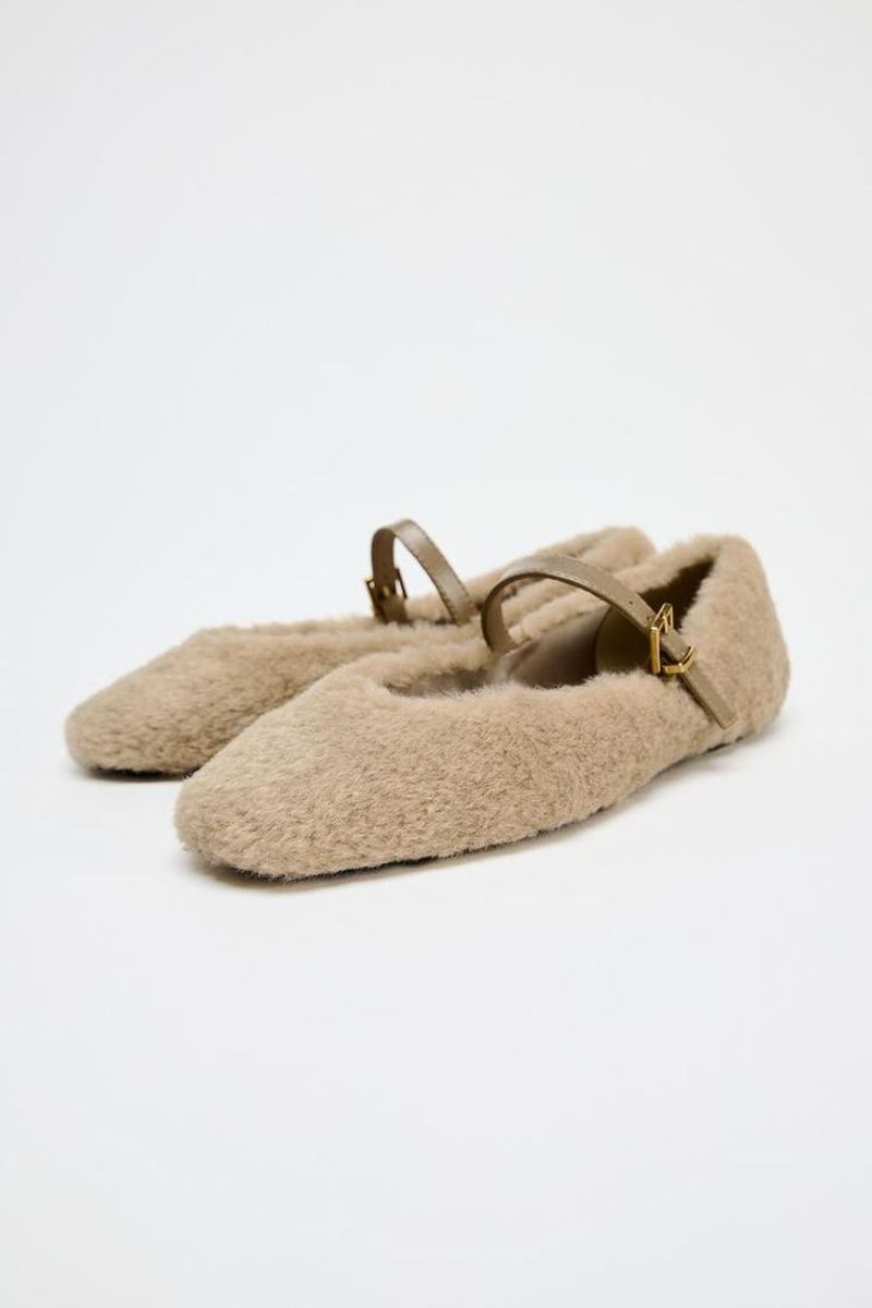 JPYXKM Women's Fur Ballet Flats
