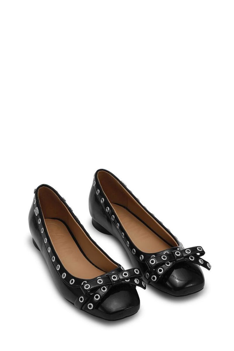 Ganni Eyelet Bow Ballerina Flats