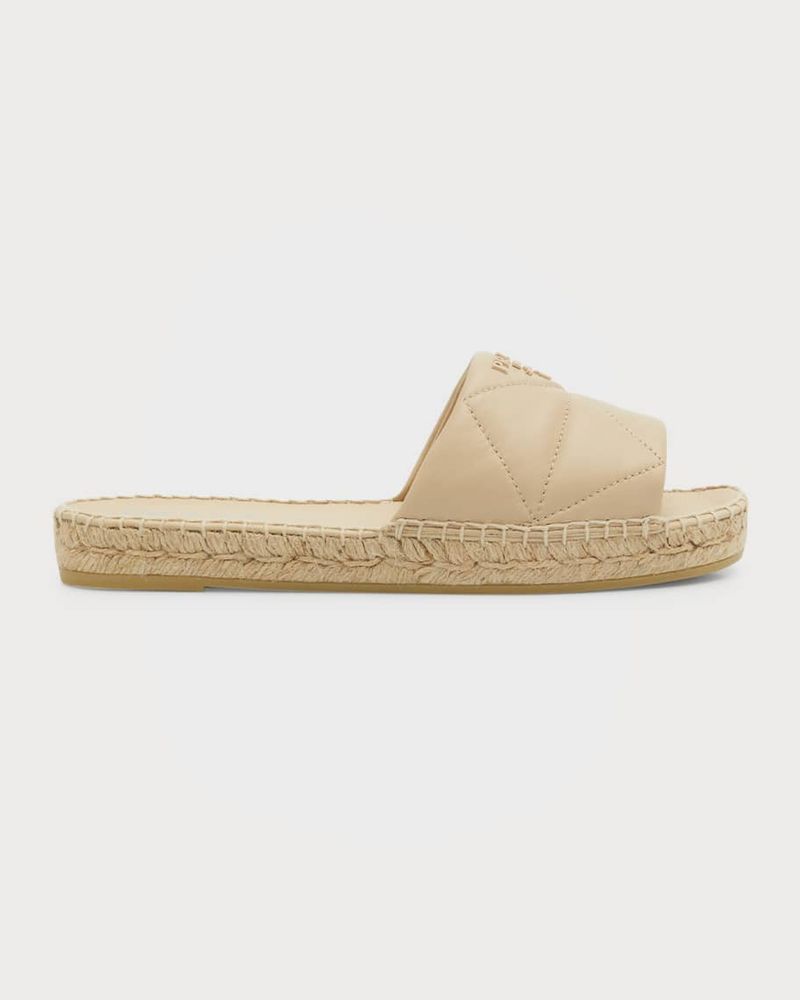 Prada Quilted Lambskin Espadrille Slide Sandals