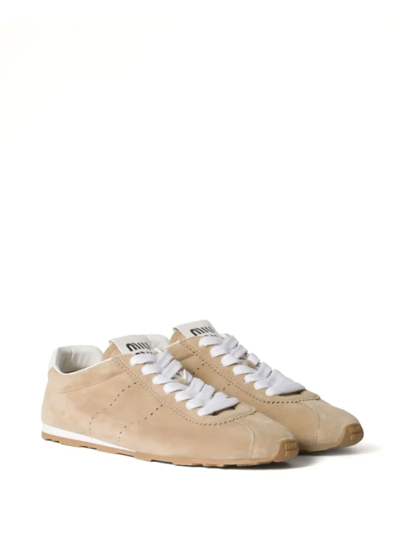 Flat & Narrow — Miu Miu Plume suede sneakers