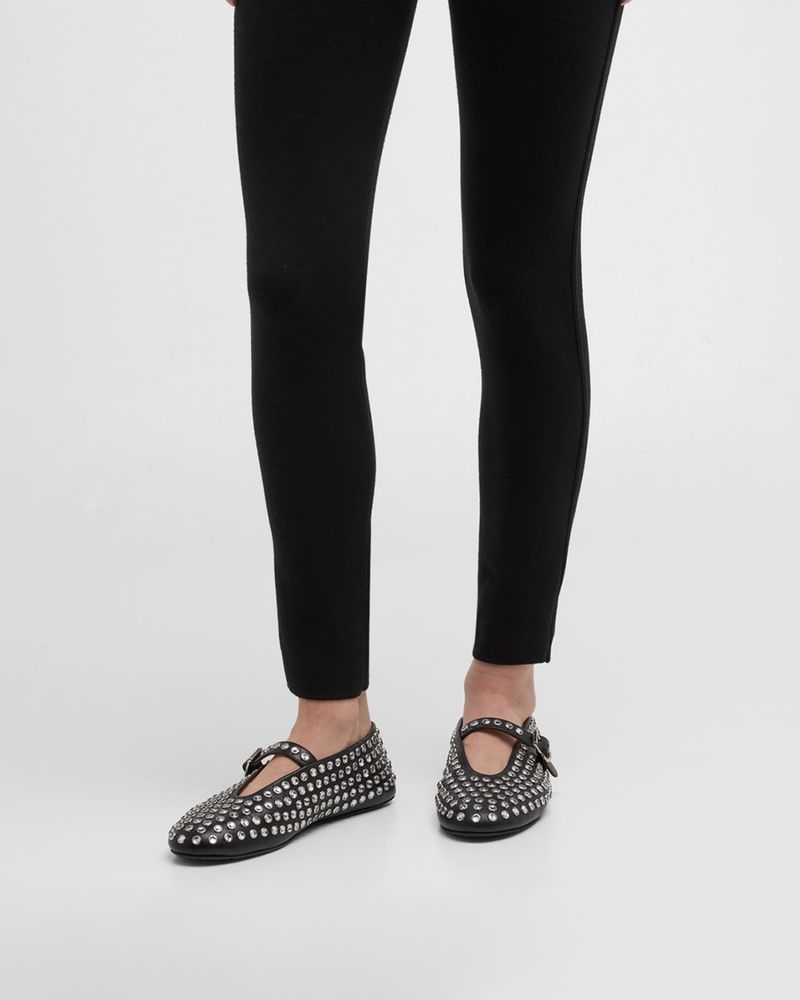 ALAIA Leather Mary Jane Flats With Allover Studs