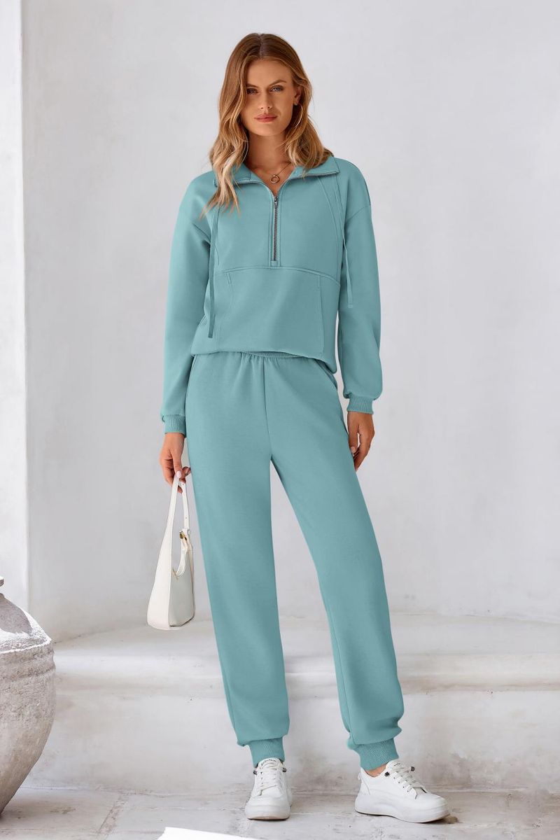 Prettygarden Quarter-Zip Sweatshirt Lounge Set