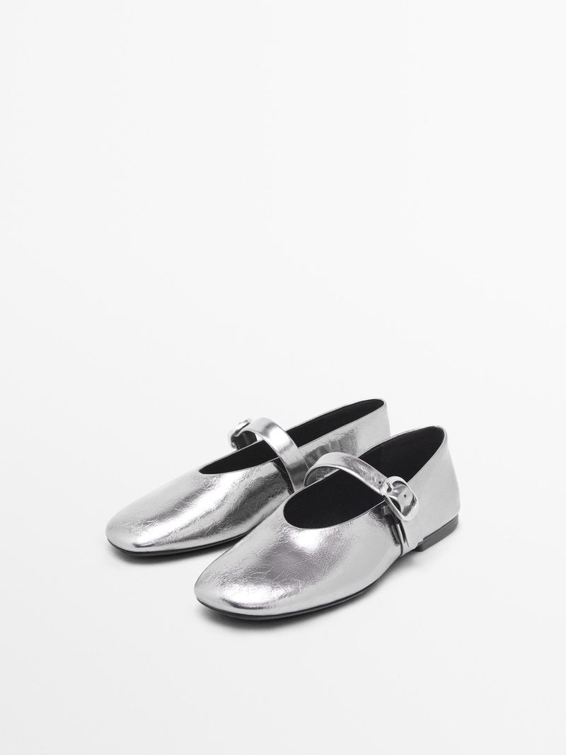 Massimo Dutti Metallic Ballet Flats With Buckle