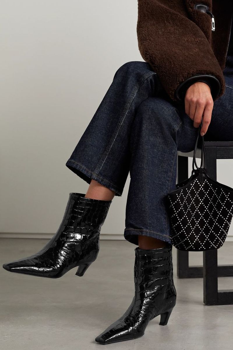 Khaite Arizona Croc-Effect Leather Ankle Boots