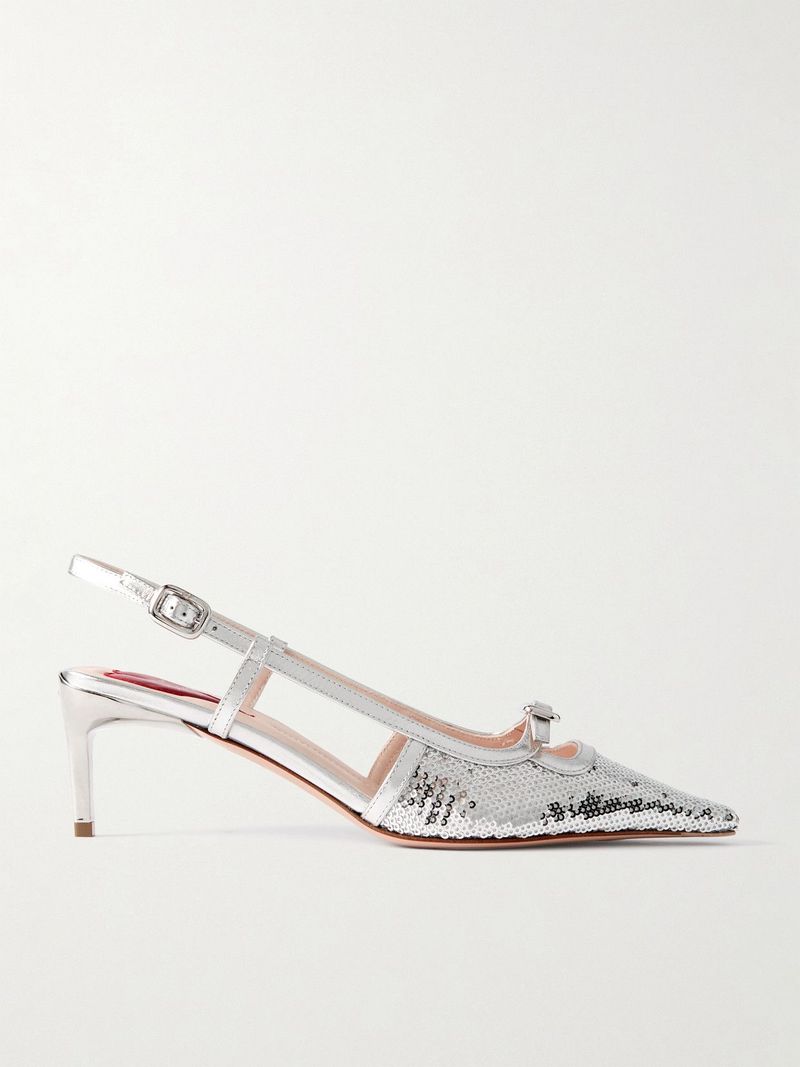 ROGER VIVIER — Buckle-Embellished Sequined Metallic Leather Slingback Pumps