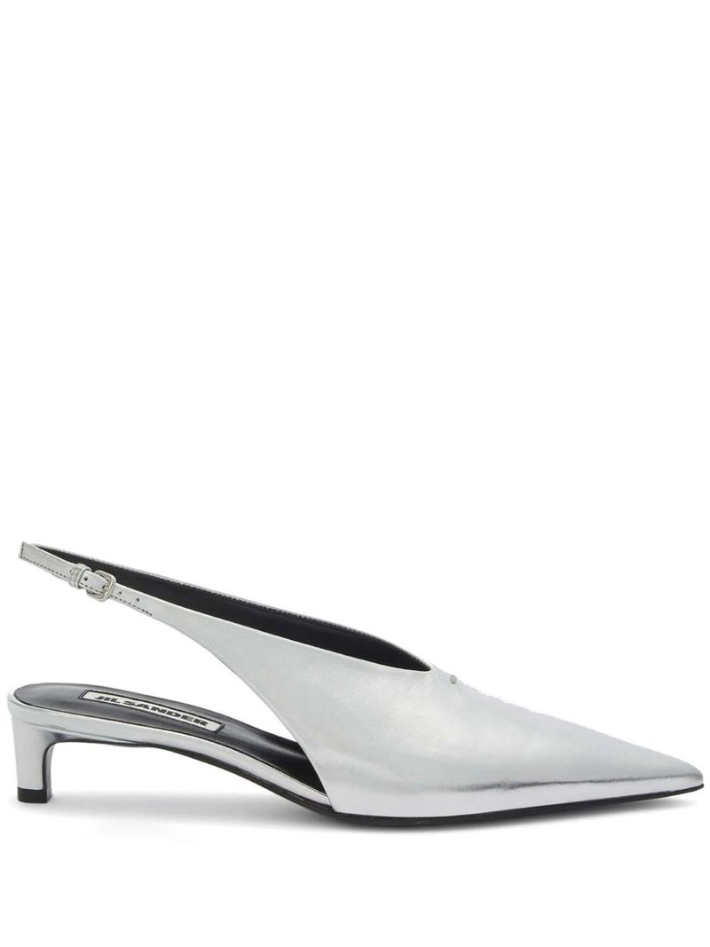 JIL SANDER — Metallic Leather Slingback Pumps