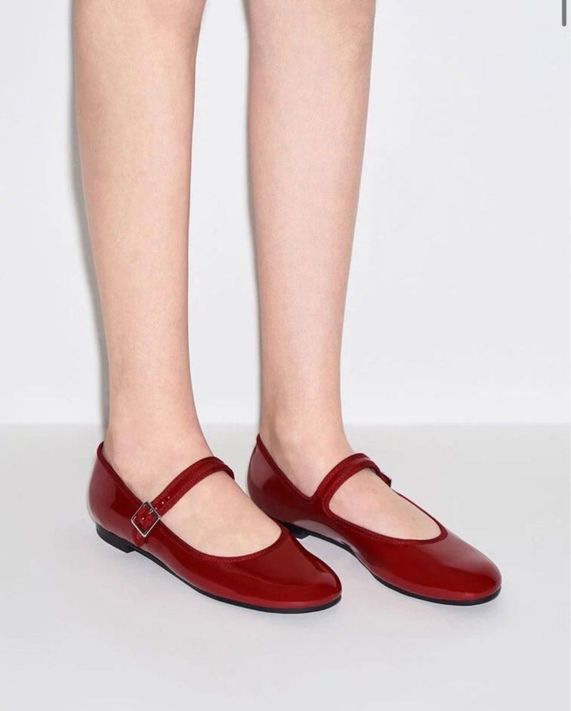 Charles & Keith Red Patent Buckled Mary Jane Flats