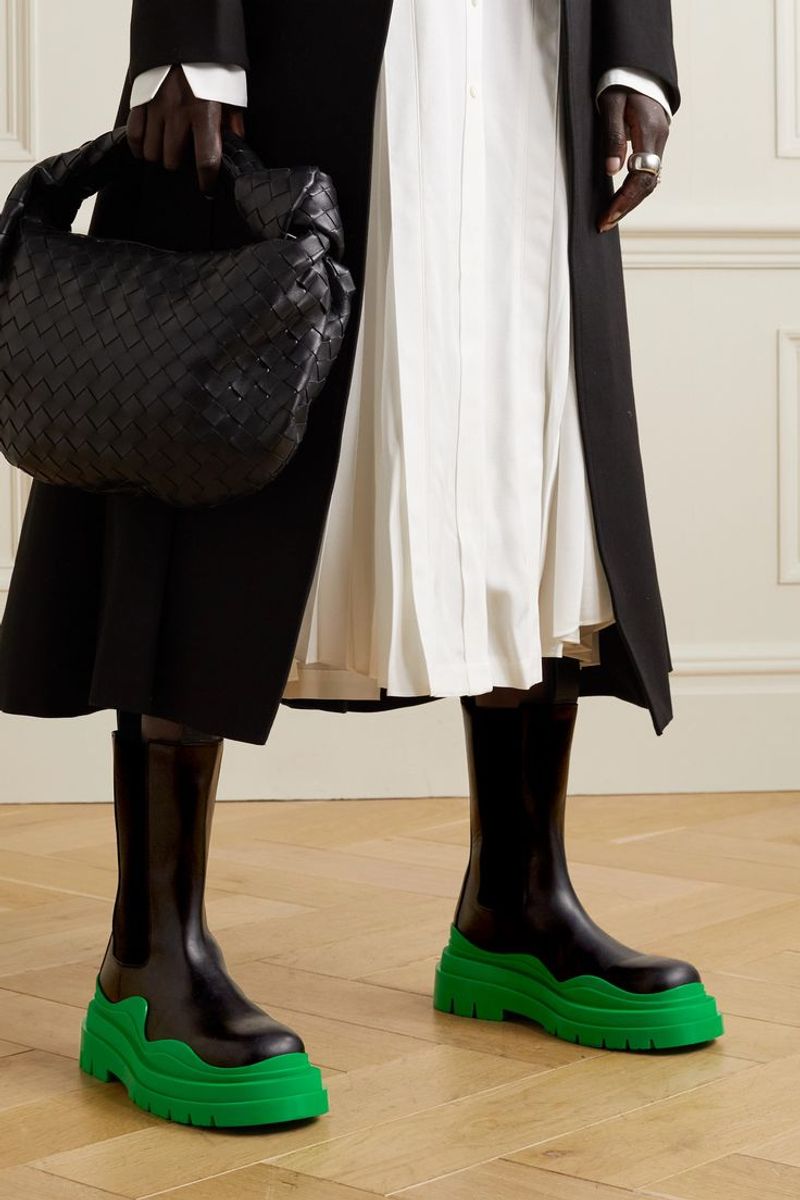 Bottega Veneta Tire Rubber-Trimmed Leather Chelsea Boots