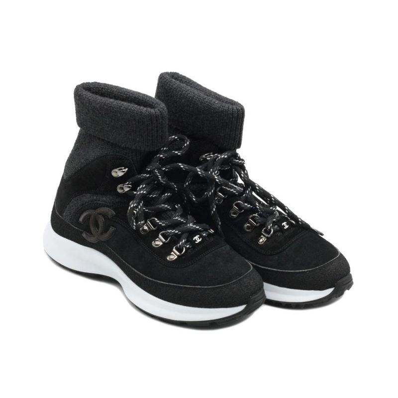 Chanel Knit Fabric High-Top Sneakers