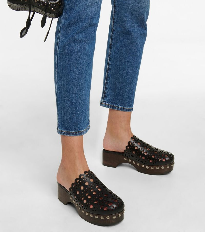 Alaïa Laser-Cut Leather Clogs