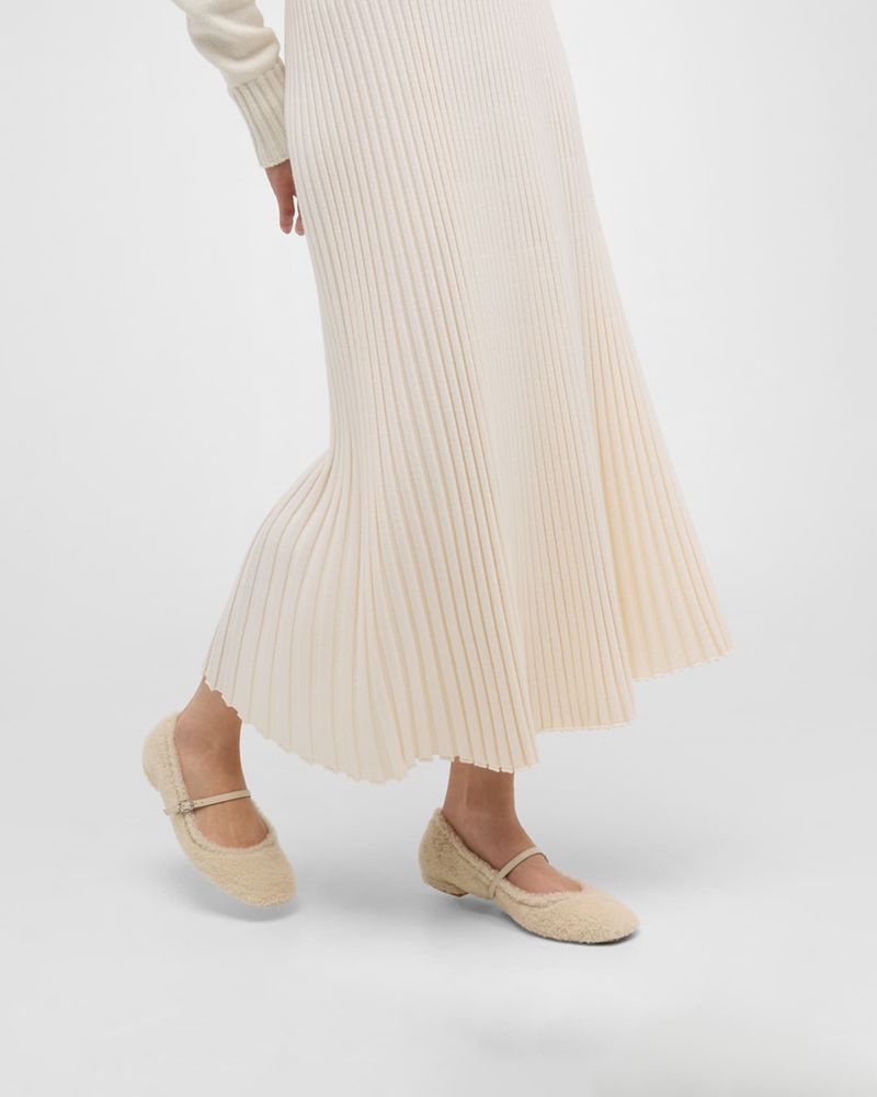 Stuart Weitzman Lennox Shearling Mary Jane Ballerina Flats