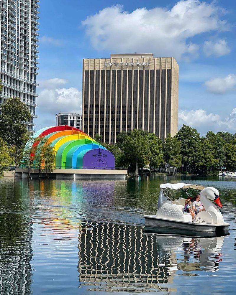 Pedal a swan boat at Lake Eola Park
