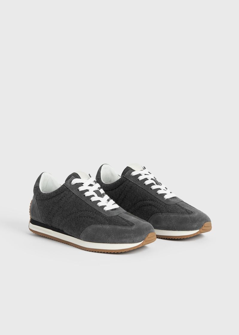 Toteme Suede-Trimmed Wool-Flannel Sneakers