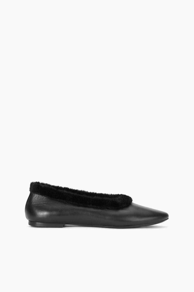 Staud Faux Fur-Trimmed Ballet Flats
