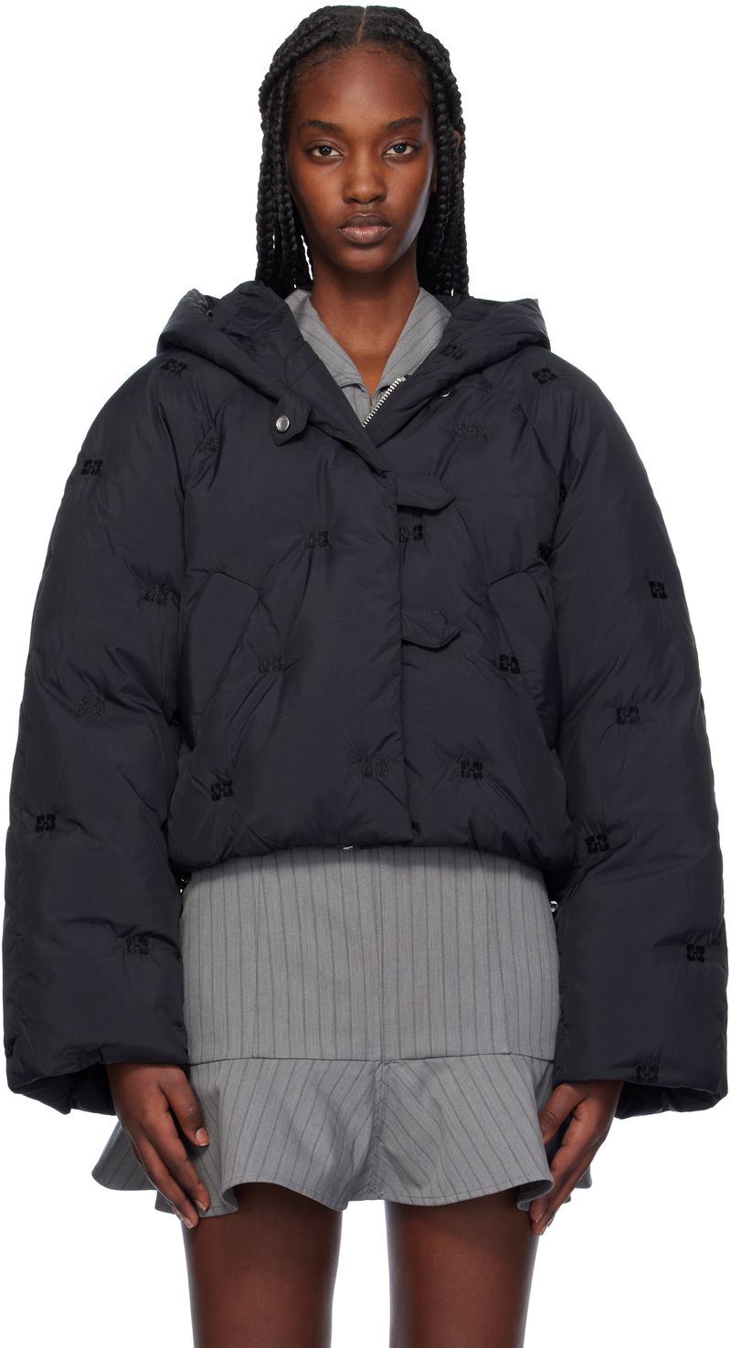 Black Short Tech Puffer Jacket