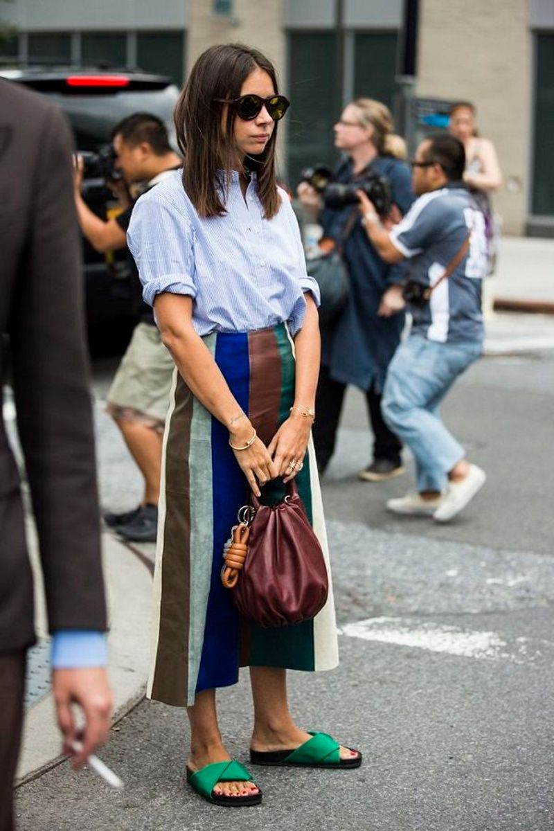 A Midi Skirt + Sport Slides