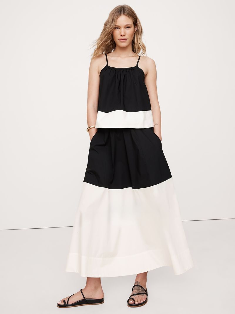 Color-Block Cotton Poplin Maxi Skirt