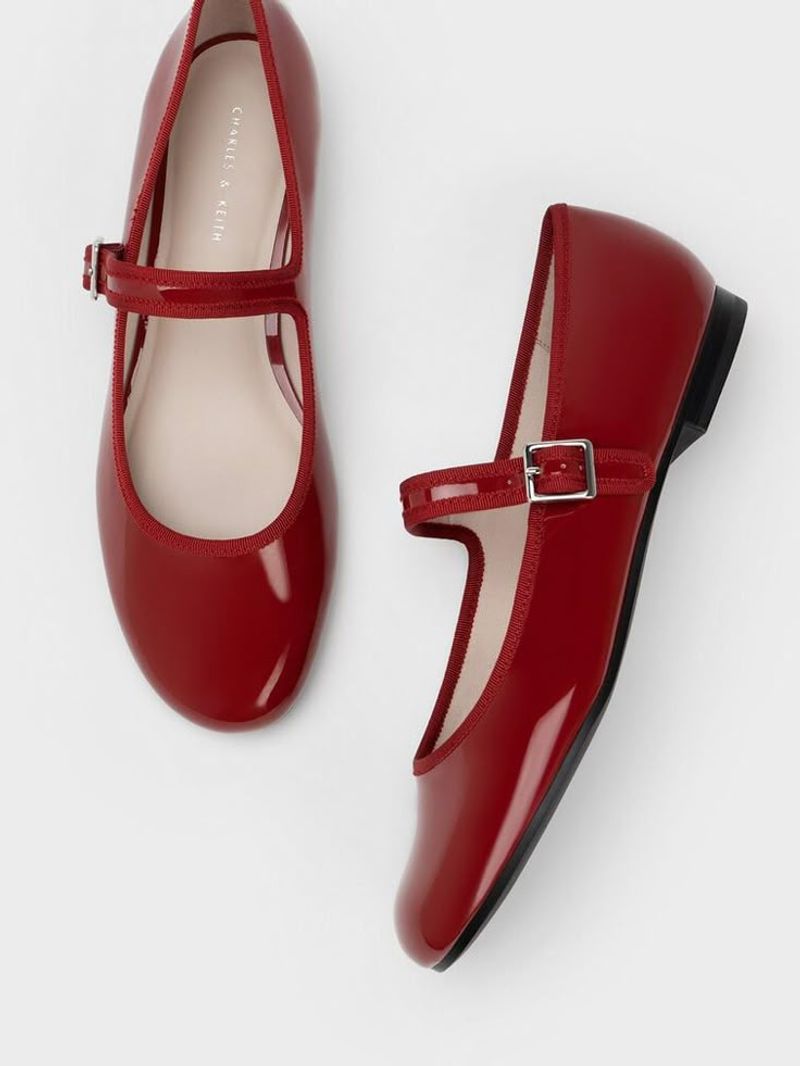 Charles & Keith Carmel Patent Buckled Mary Jane Flats