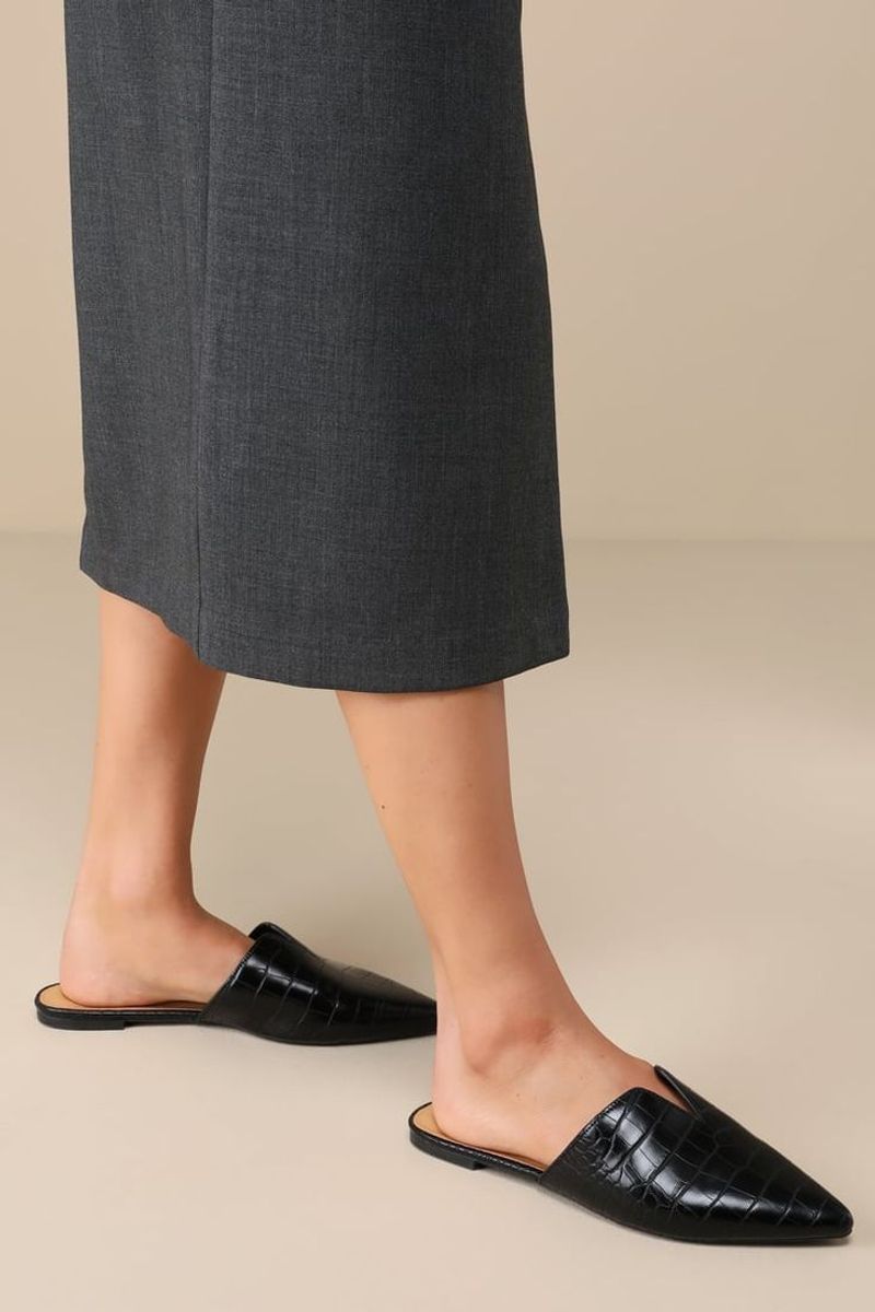 Croc-Embossed Mules