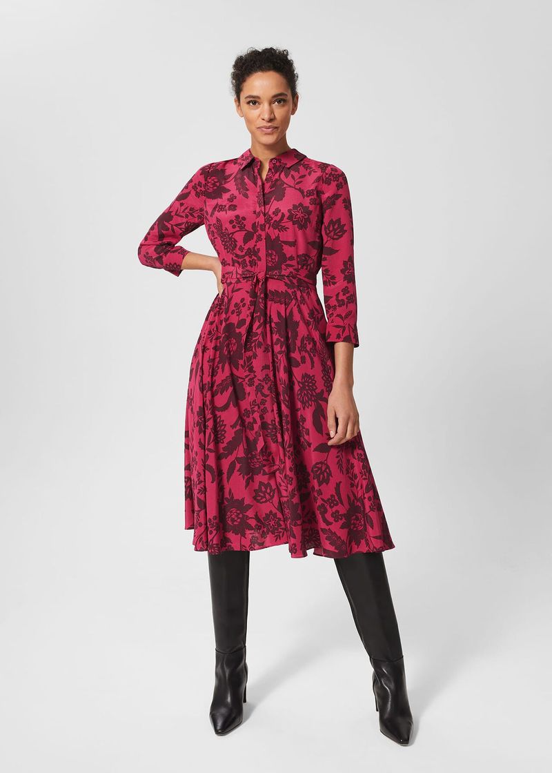 Hobbs Fit-and-Flare Belted Dress