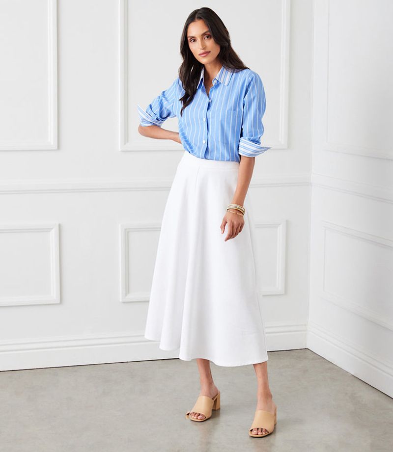 Karen Kane Cotton Blend Midi A-Line Skirt