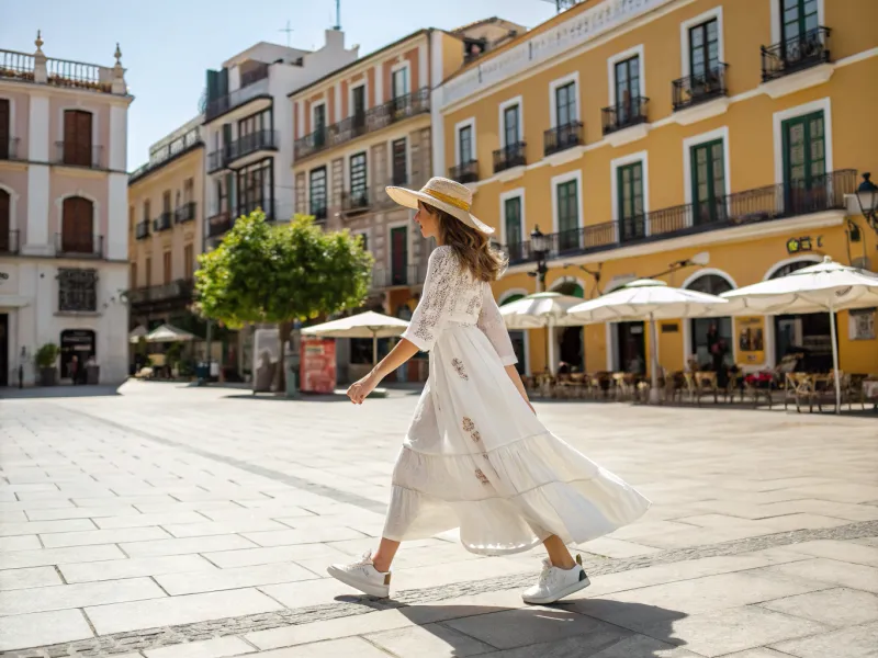 Tiered Maxi Dress + Classic Tennis Sneakers