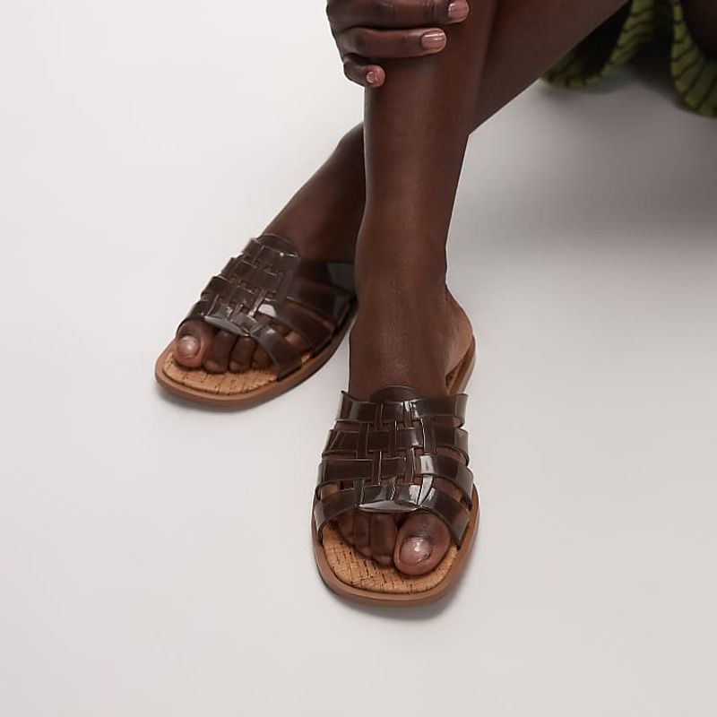 Topshop Kris Jelly Flat Sandals in Tan
