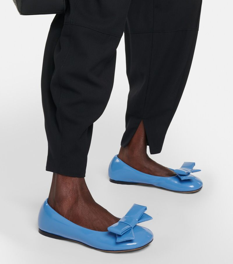 Puffy Patent Ballet Flats with Bows