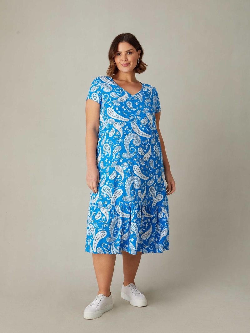 Live Unlimited Blue Paisley V-Neck Midi Dress