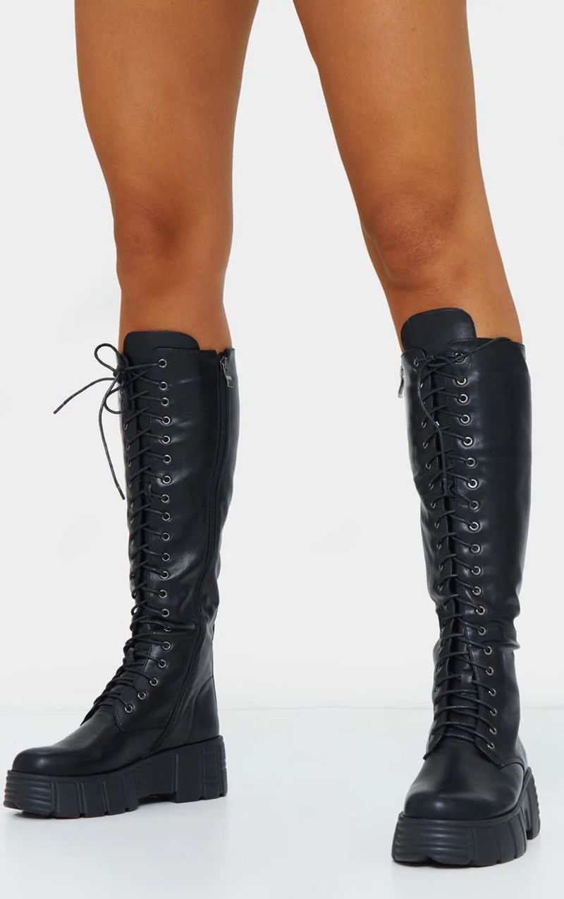 Lace-Up Knee-High Boots with Tight Lacing