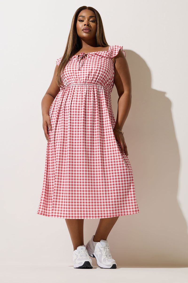 Yours Clothing Gingham Bardot Frill Midaxi Dress