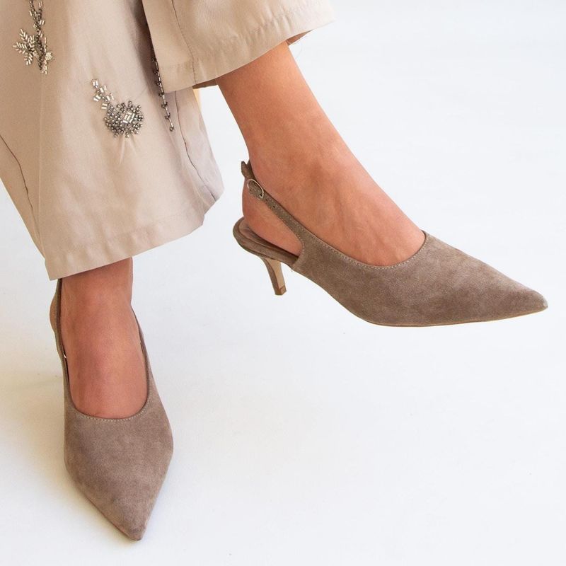 Almond-Toe Slingbacks in Taupe or Black