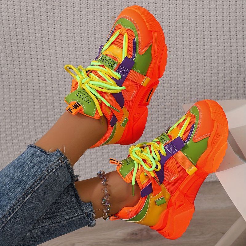 Bulky Neon Dad Sneakers with Loud Logos