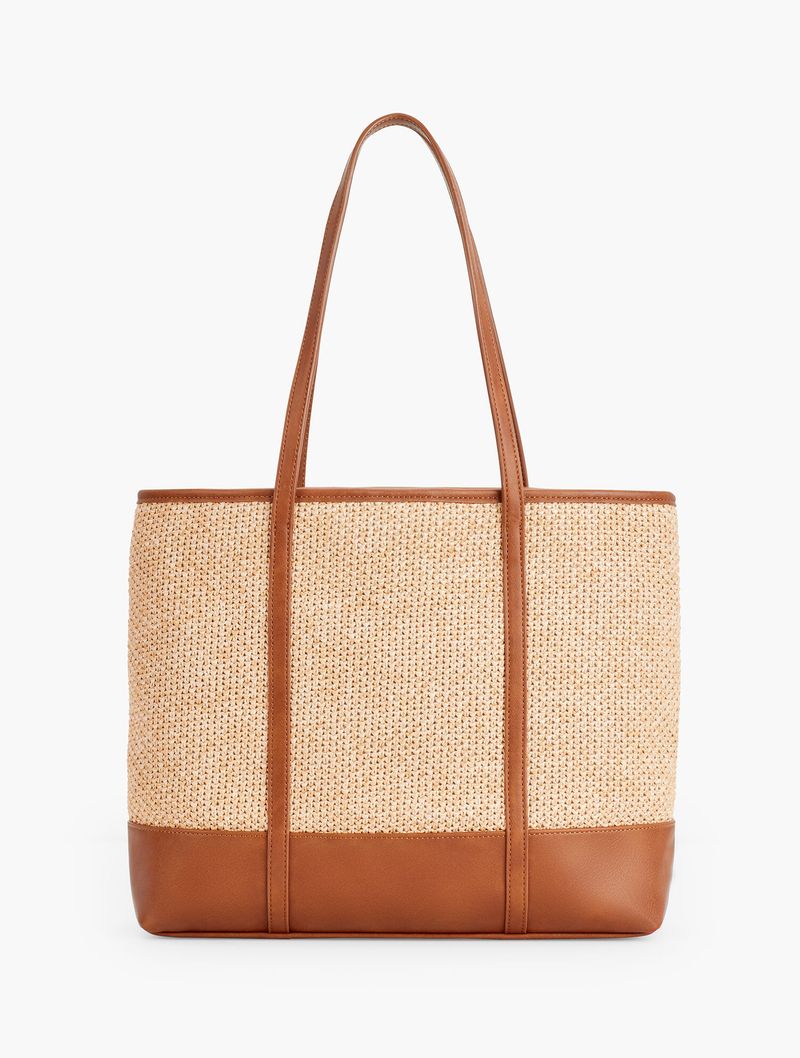 Straw Tote Bag with Leather Handles