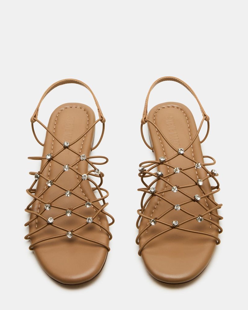 Libra - Steve Madden LIBRA Natural Rhinestones Strappy Flat Sandal
