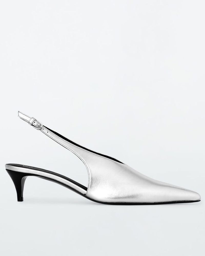 Pointed Leather Slingback Kitten Heels