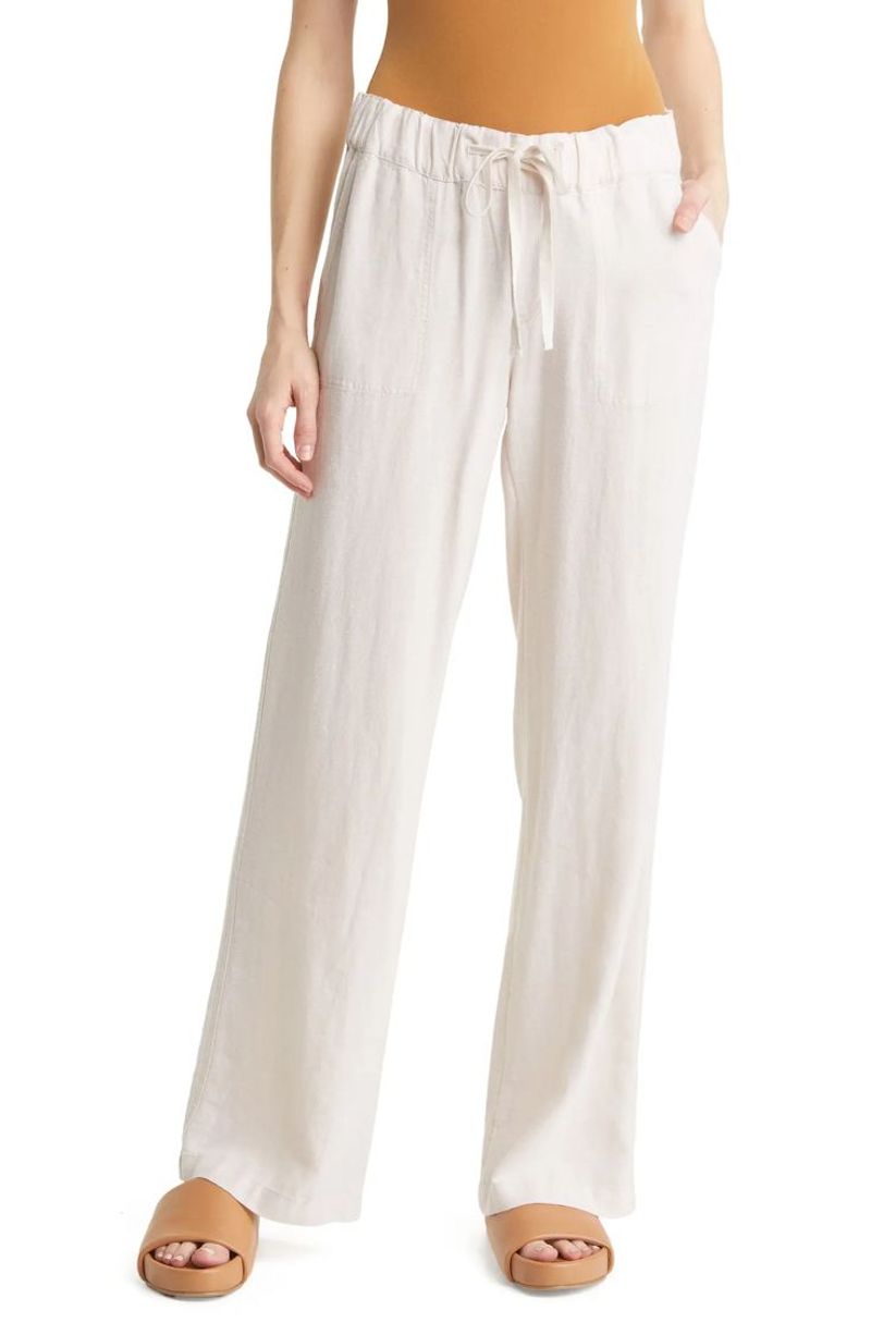 Caslon Wide Leg Pull-On Linen Blend Pants
