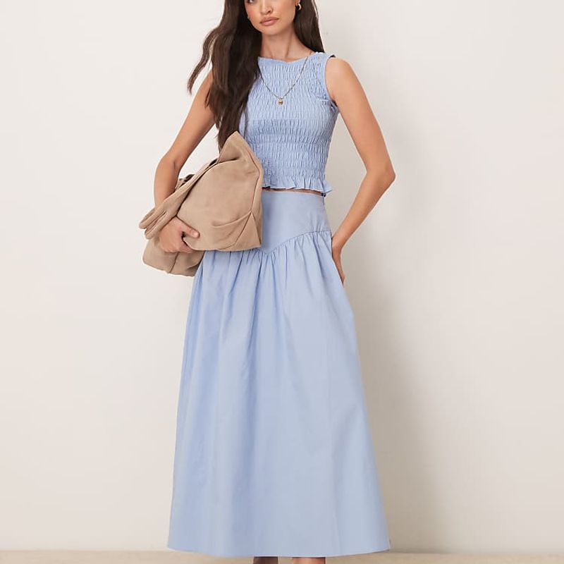 Glamorous Drop Waist Midaxi Skirt in Blue – ASOS