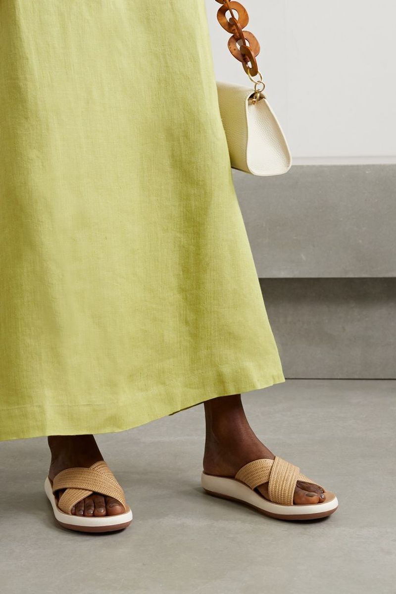 Woven Leather Slides in Earthy Neutrals