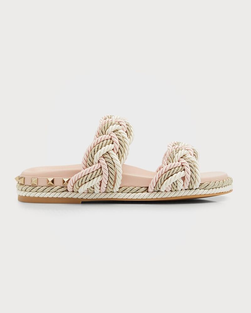 Valentino Garavani Rockstud Metallic Rope Slide Espadrille Sandals