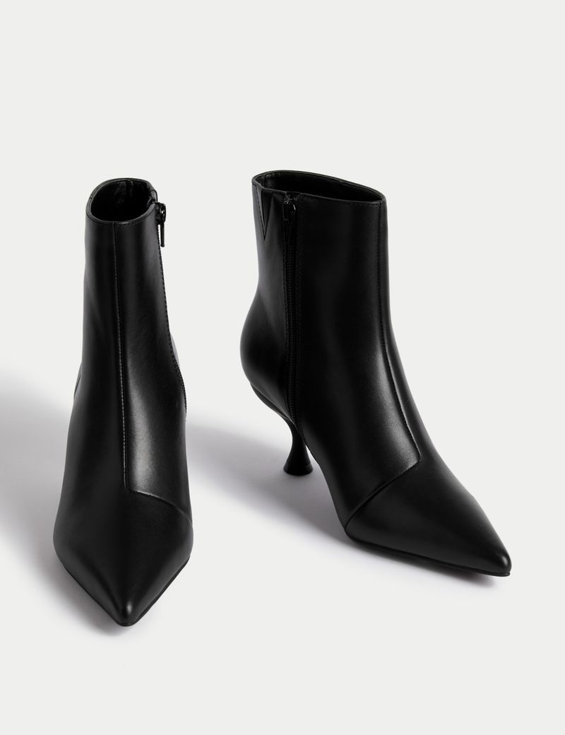 Marks & Spencer Wide Fit Leather Kitten Heel Ankle Boots