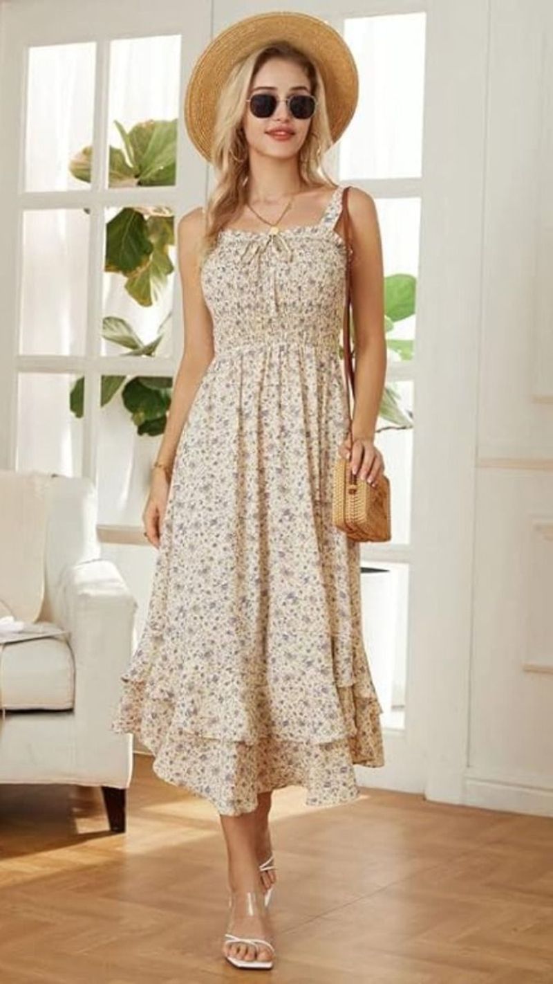 Grace Karin – Square-Neck Smocked Dress