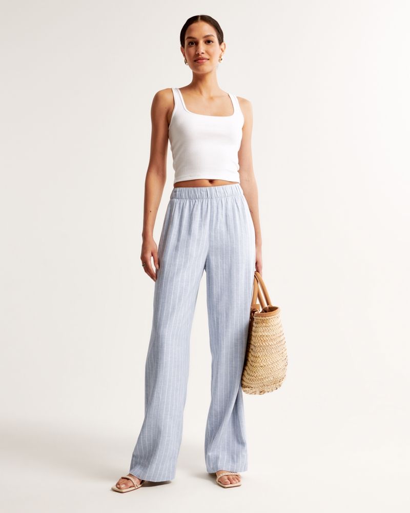 Linen-Blend Pull-On Pants