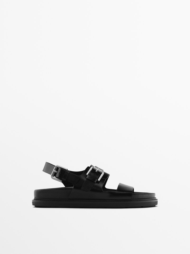 Flat Slider Sandals with Buckles – Black