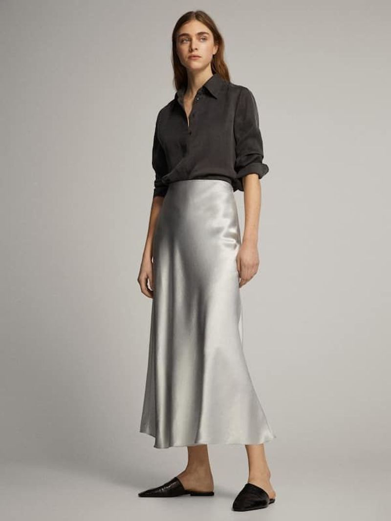 Massimo Dutti Satin Midi Skirt