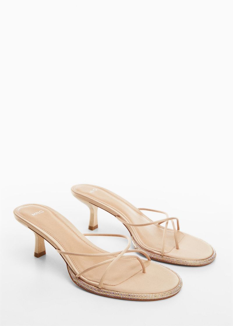Mango Kitten Heel Sandal With Crystal Strap