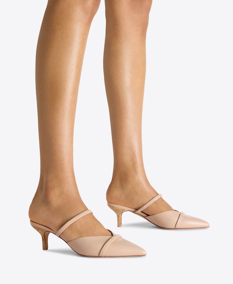 Sculptural Kitten Heels in Neutral Leather